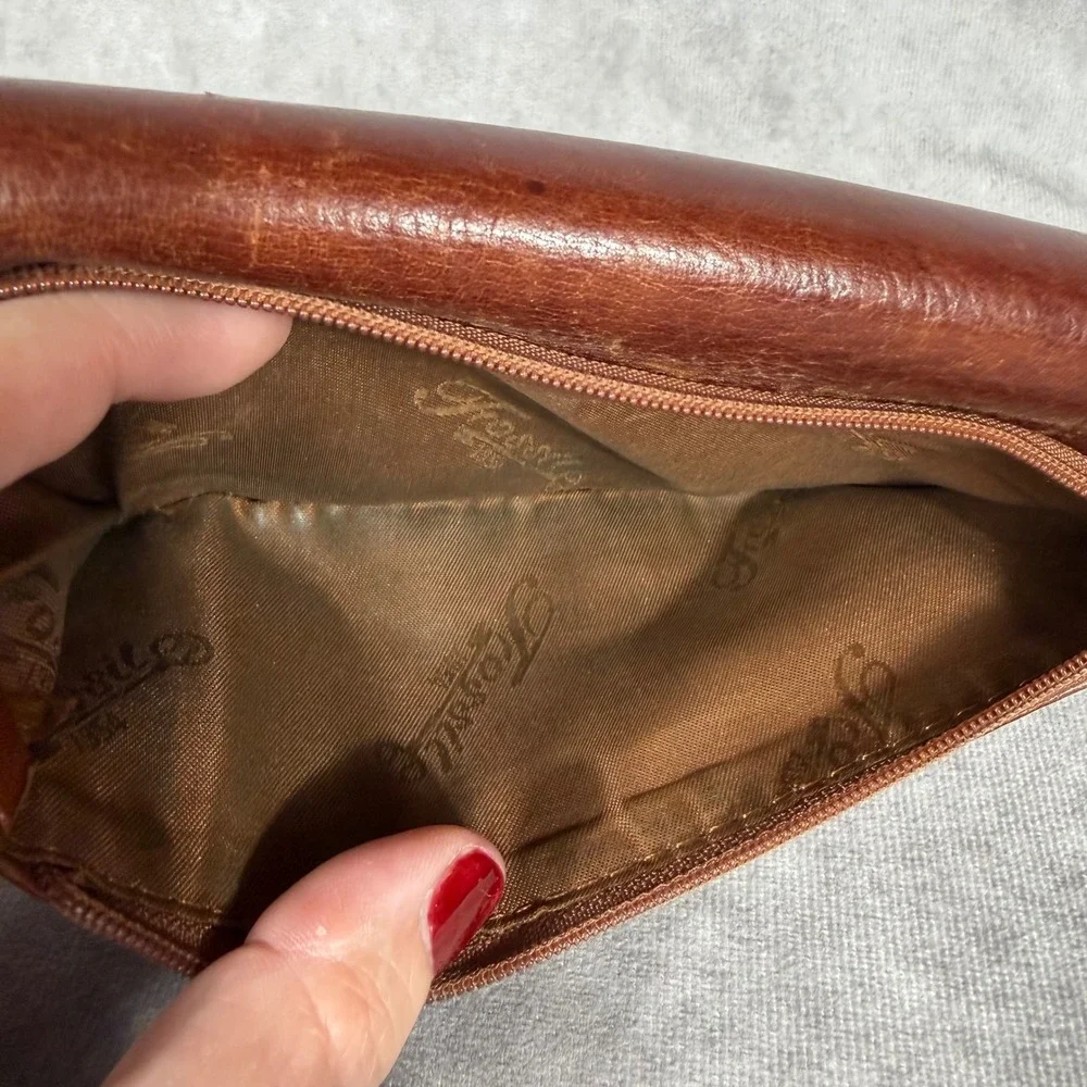 Vtg 90s Y2K Fossil Brown Leather Trifold Wallet Checkbook Holder Contrast Stitch